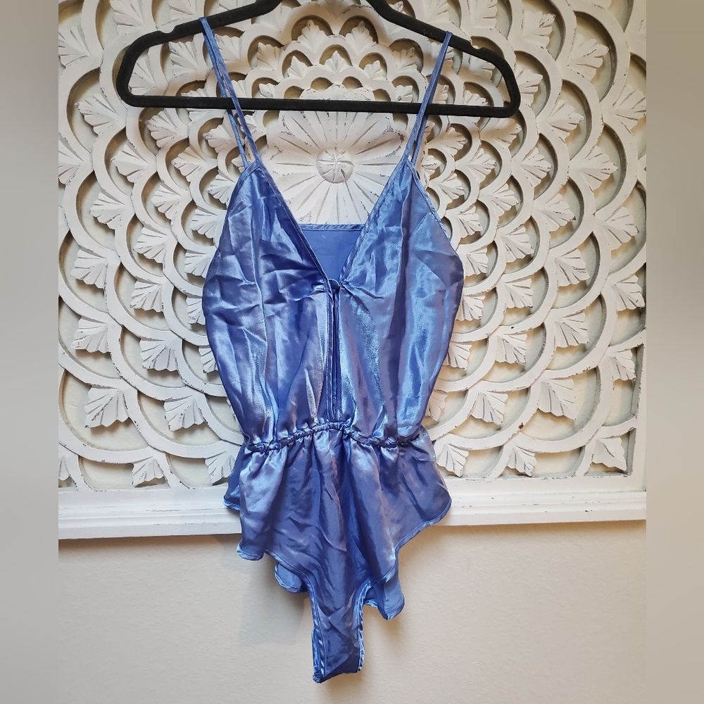 Vintage Blue Satin Teddy Bodysuit Lingerie By Delicates